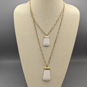 CHICO'S Long Gold Necklace & Faux Ivory Pendants